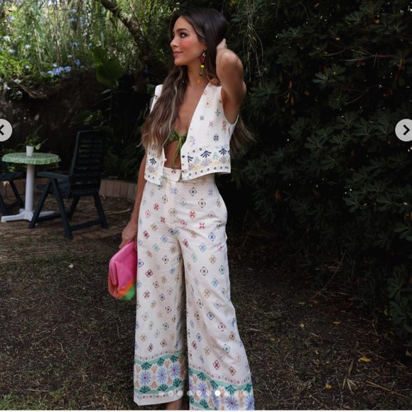 ZARA Linen printed vest White multicolor XS S XL - Picture 5 of 12